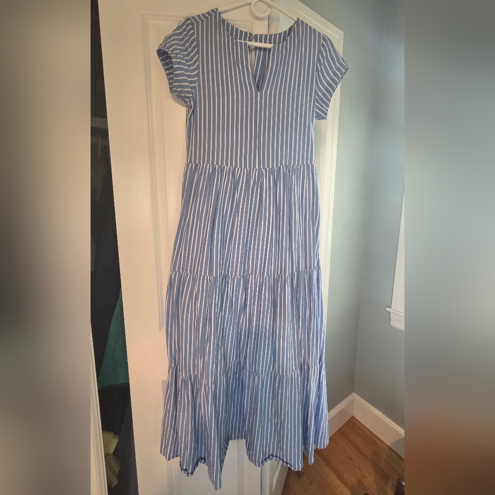 Pact Blue and White Striped Dress